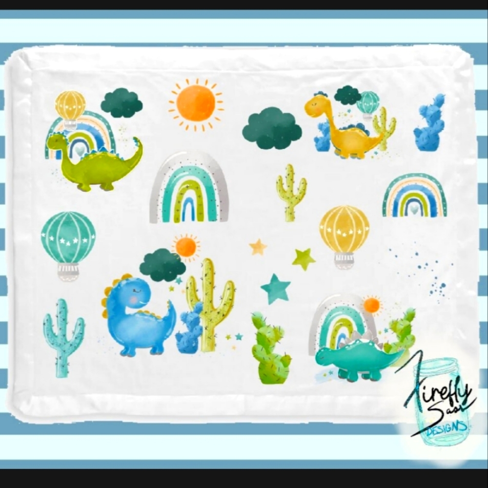 Custom Boho Dino Baby Blanket - Name can be added.